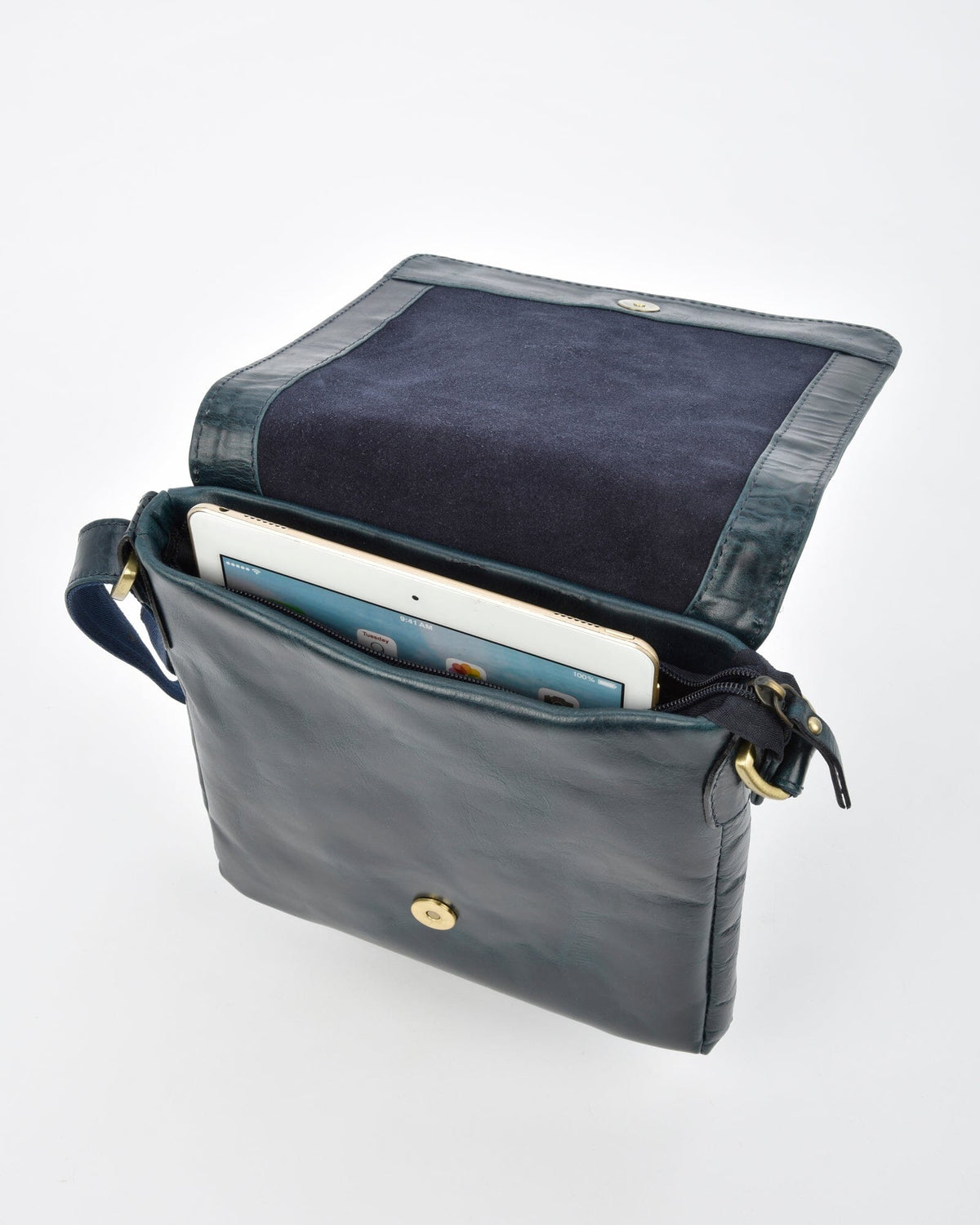 Richmond JR. RFID Leather Satchel - Navy