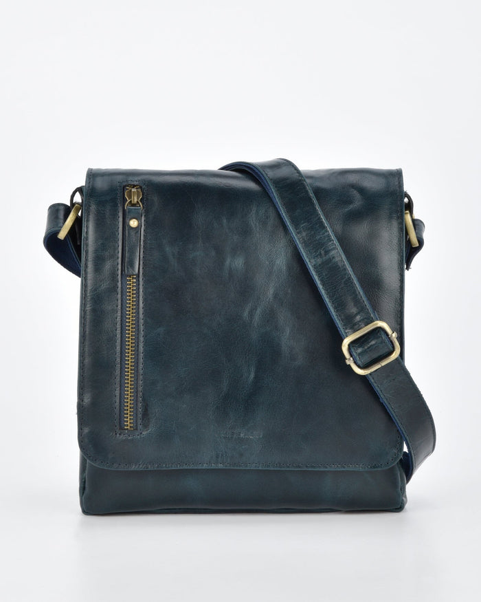 Richmond JR. RFID Leather Satchel - Navy