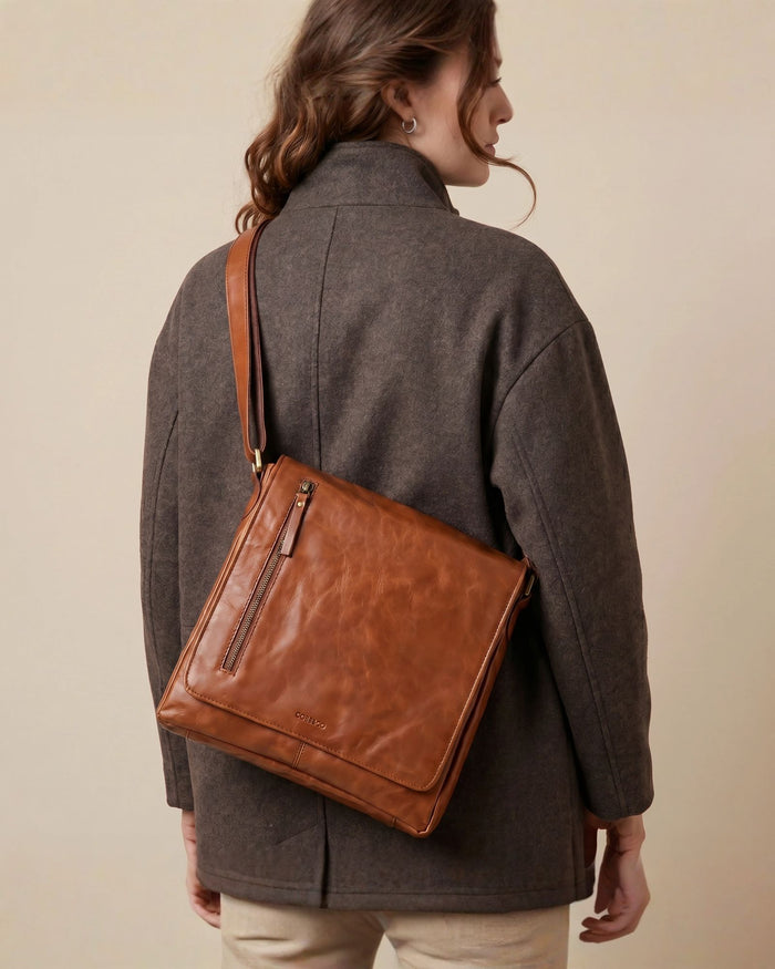 Richmond RIFD Leather Satchel (Large) - Cognac