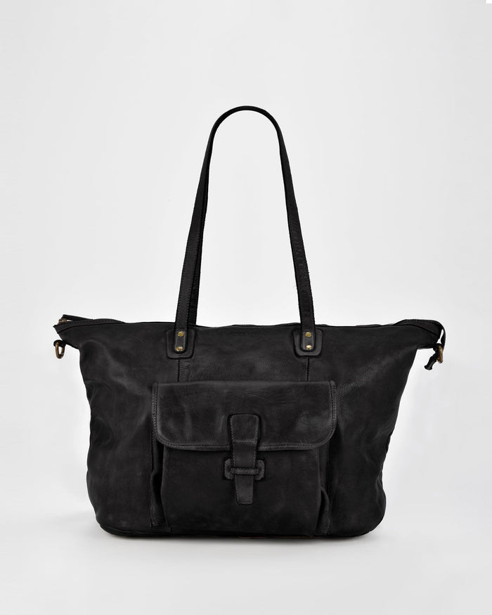 Rochester Rugged Leather Large Weekend Duffel - Black