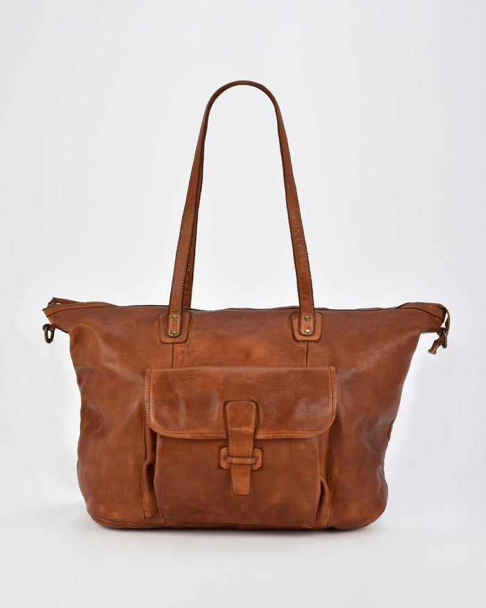 Rochester Rugged Leather Large Weekend Duffel - Cognac