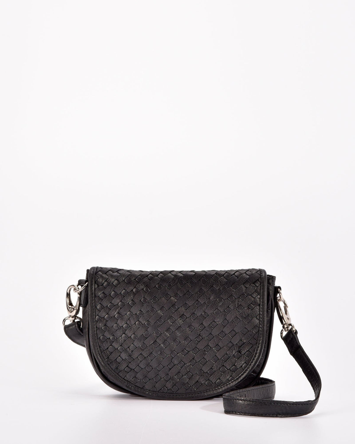 Surrey Woven Leather Crossbody - Black