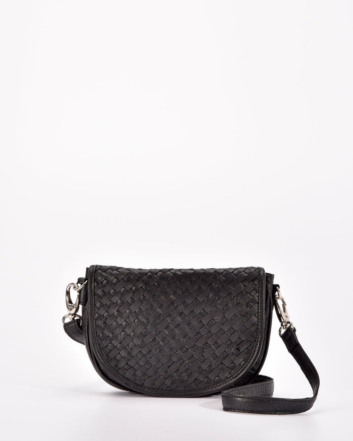 Surrey Woven Leather Crossbody - Black