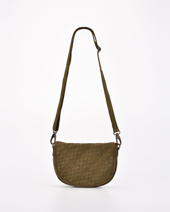 Surrey Woven Leather Crossbody - Olive