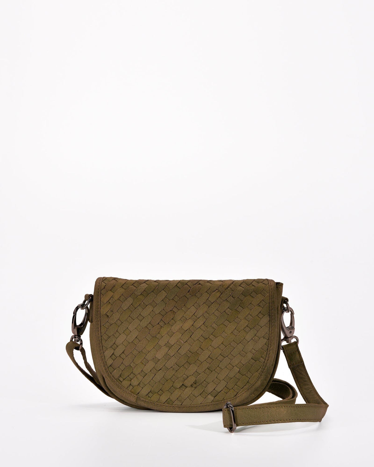 Surrey Woven Leather Crossbody - Olive