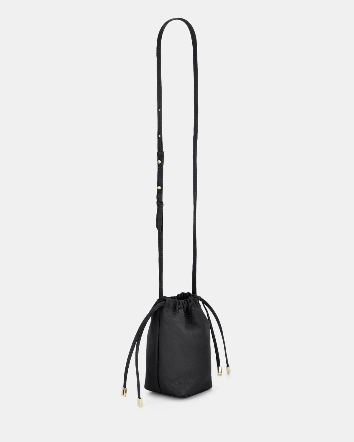Susie Soft Leather Drawsting Crossbody - Black
