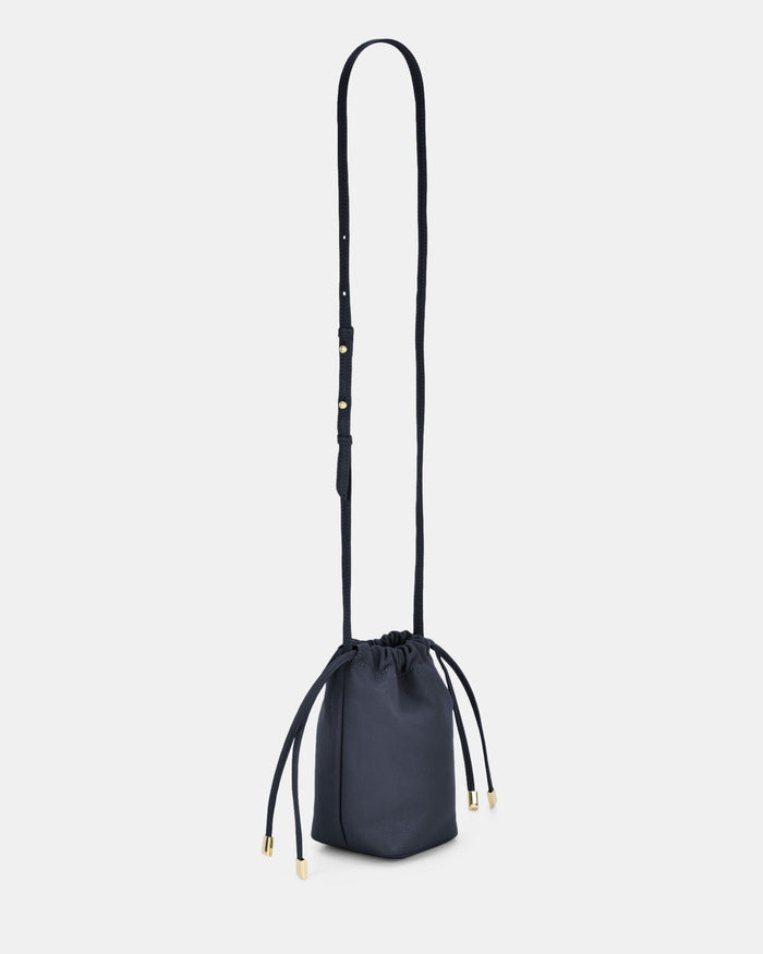 Susie Soft Leather Drawsting Crossbody - Navy