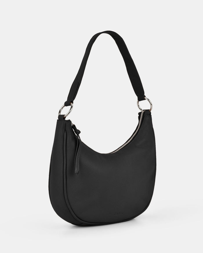 Tessa Leather Shoulder Bag - Black