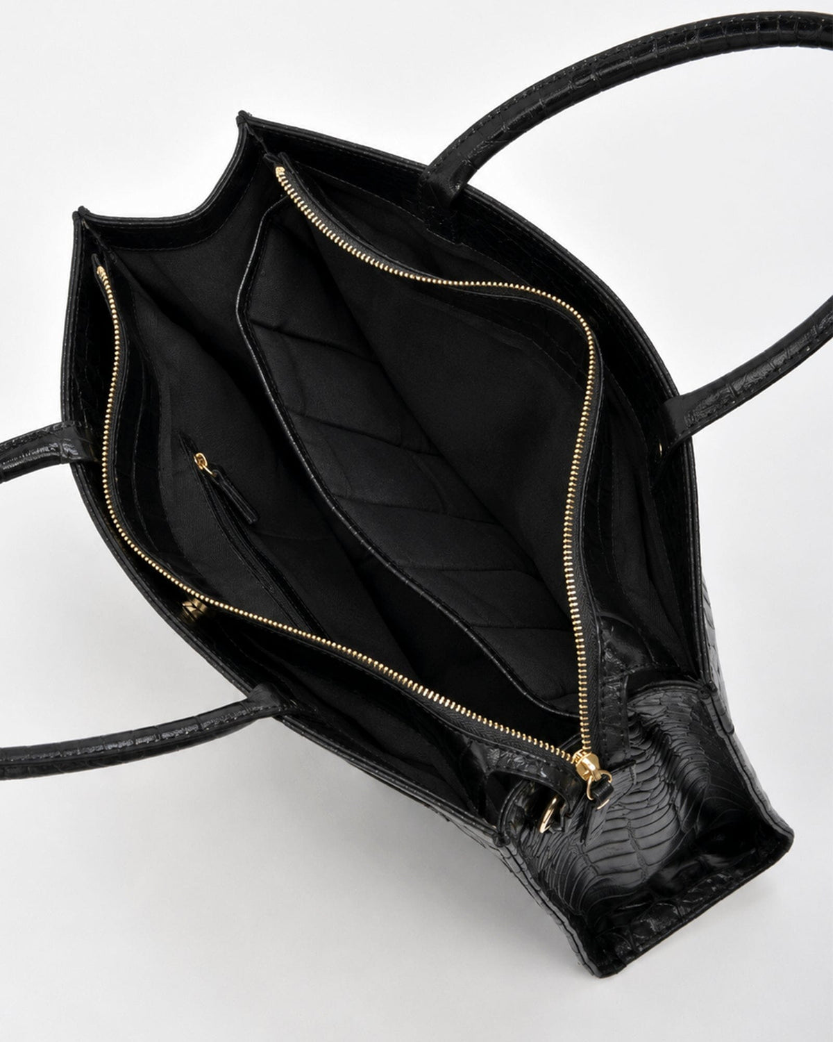Toorak Croc Leather Business Tote - Black