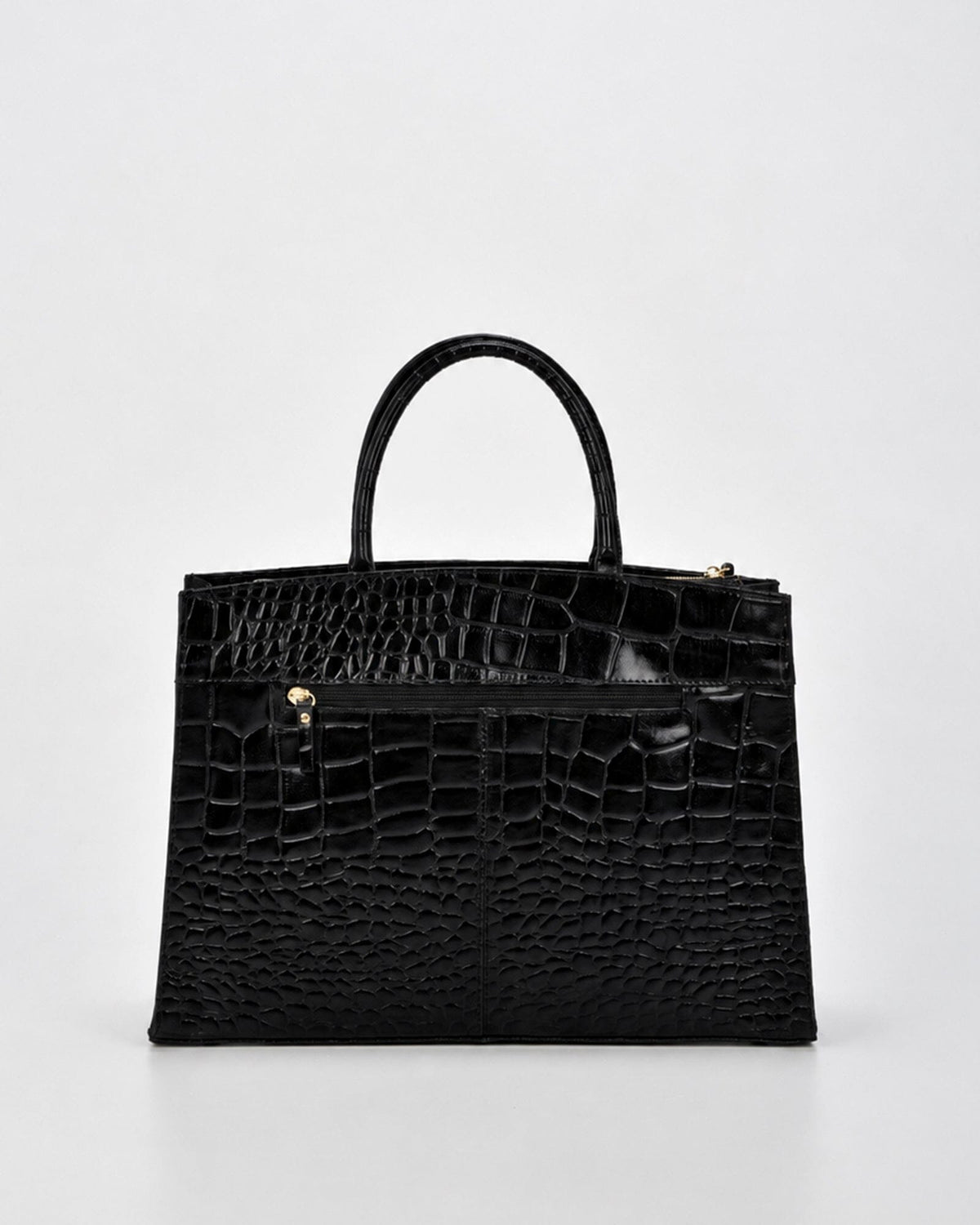 Toorak Croc Leather Business Tote - Black
