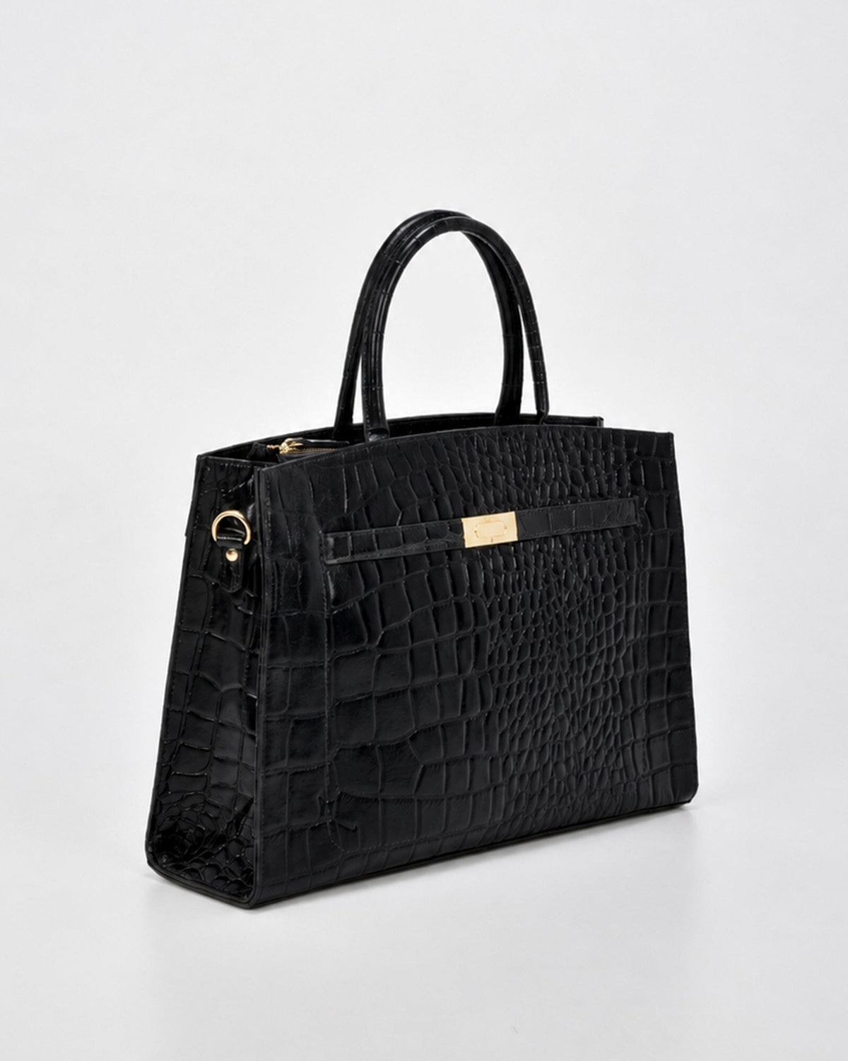 Toorak Croc Leather Business Tote - Black