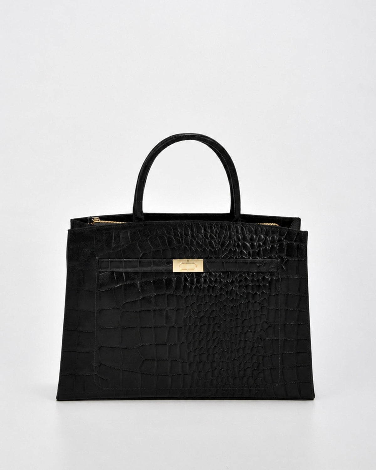 Toorak Croc Leather Business Tote - Black