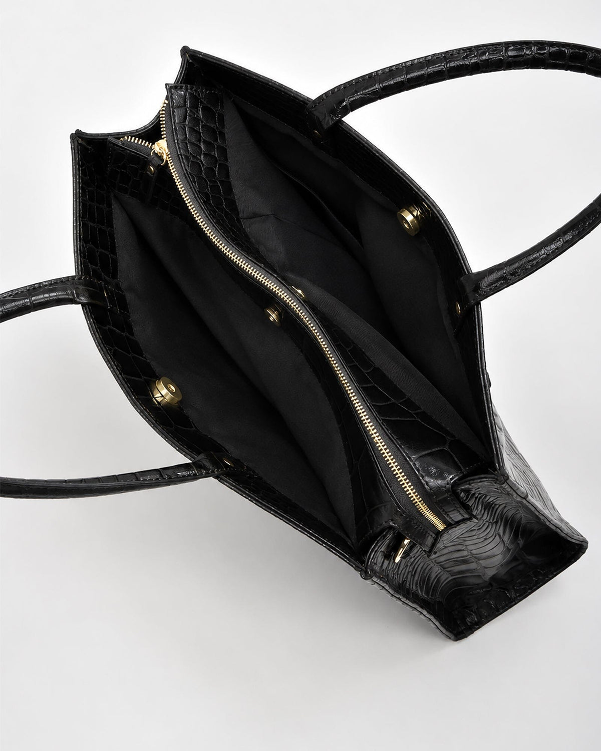 Toorak Croc Leather Business Tote - Black