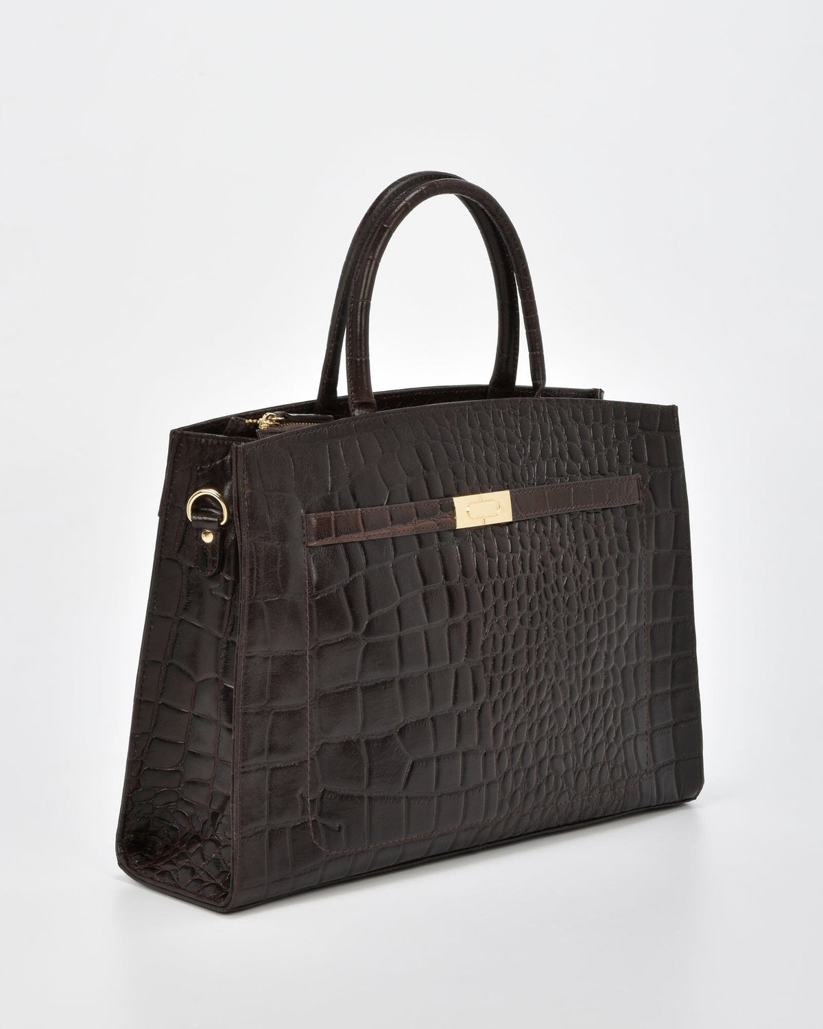 Toorak Croc Leather Business Tote - Chocolate