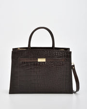 Toorak Croc Leather Business Tote - Chocolate