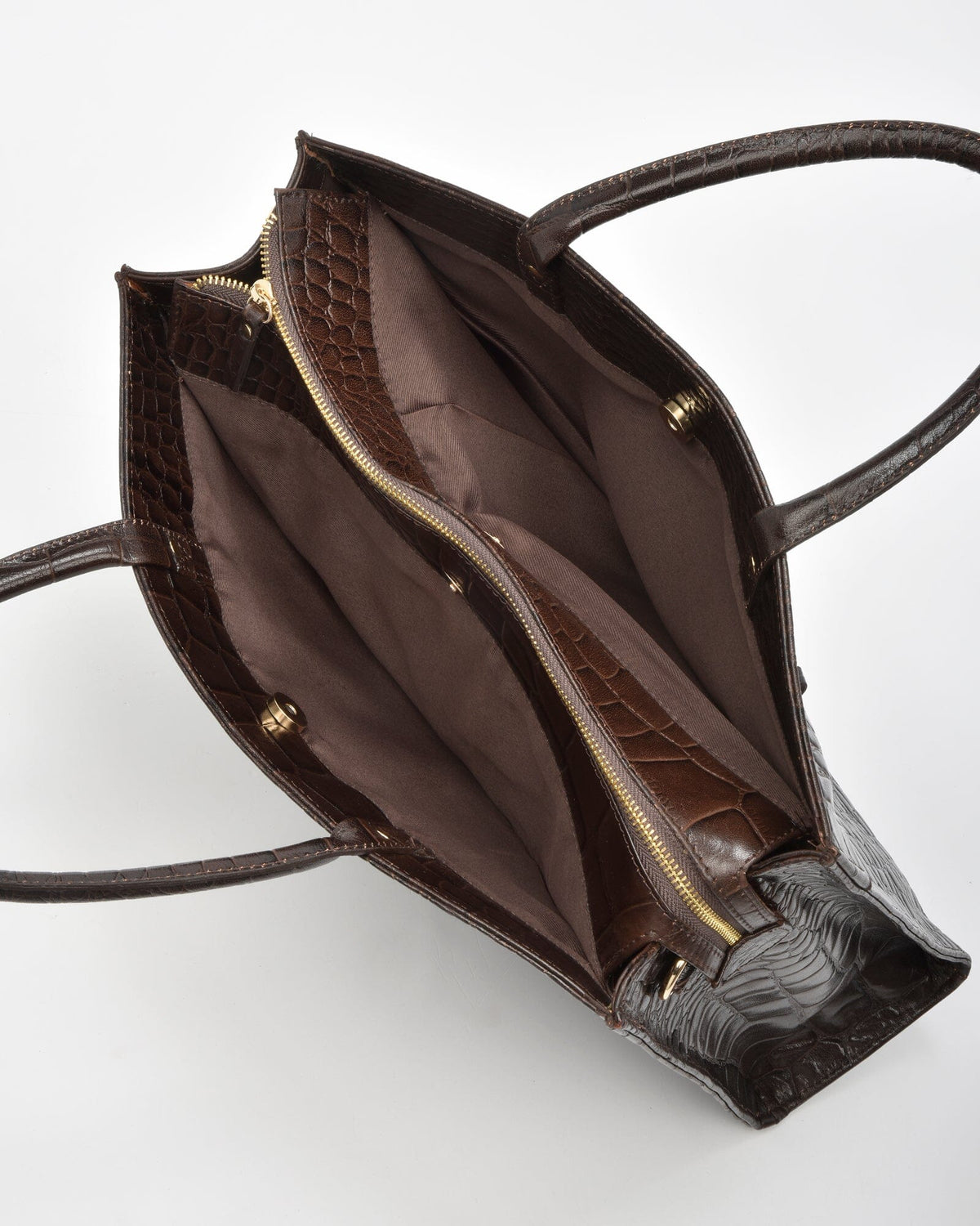 Toorak Croc Leather Business Tote - Chocolate