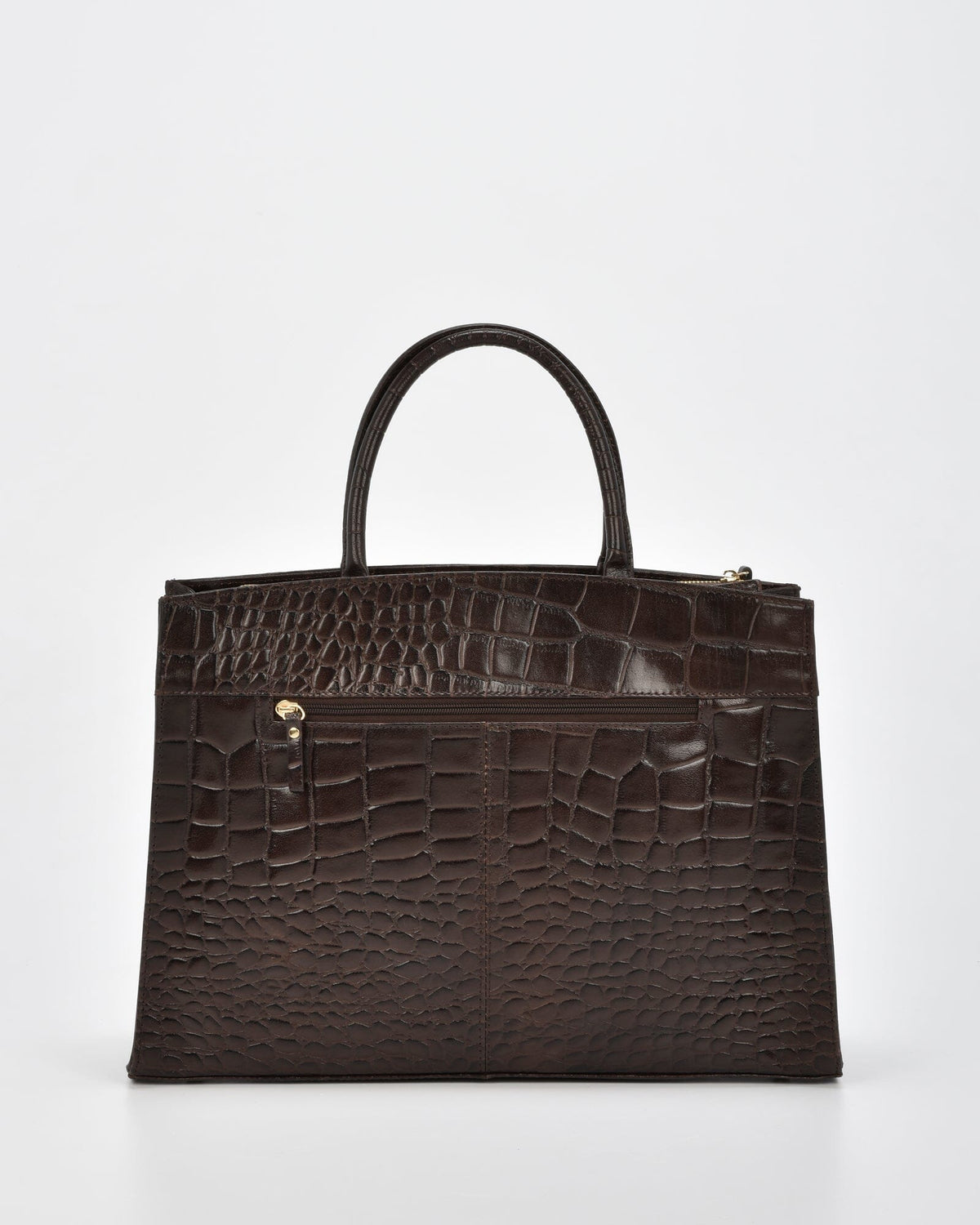 Toorak Croc Leather Business Tote - Chocolate