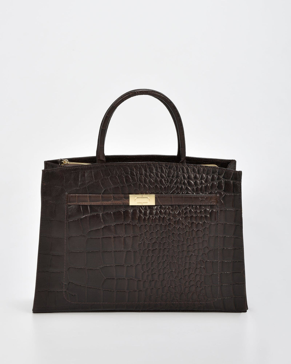 Toorak Croc Leather Business Tote - Chocolate