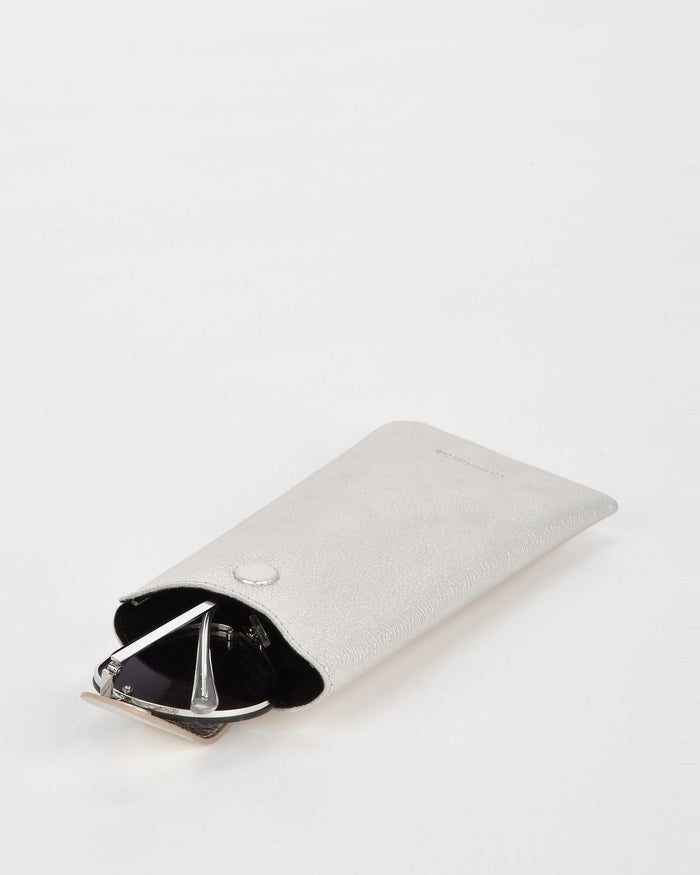 Vision Soft Leather Glasses Case - Silver
