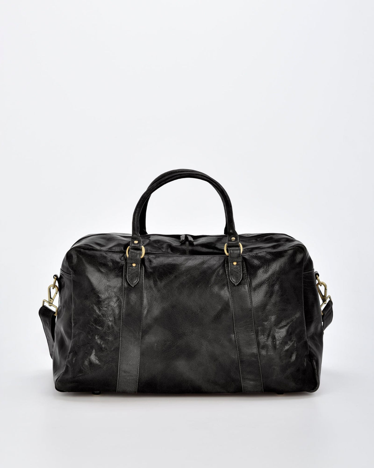 Waratah Structured Leather Large Weekend Duffel - Black