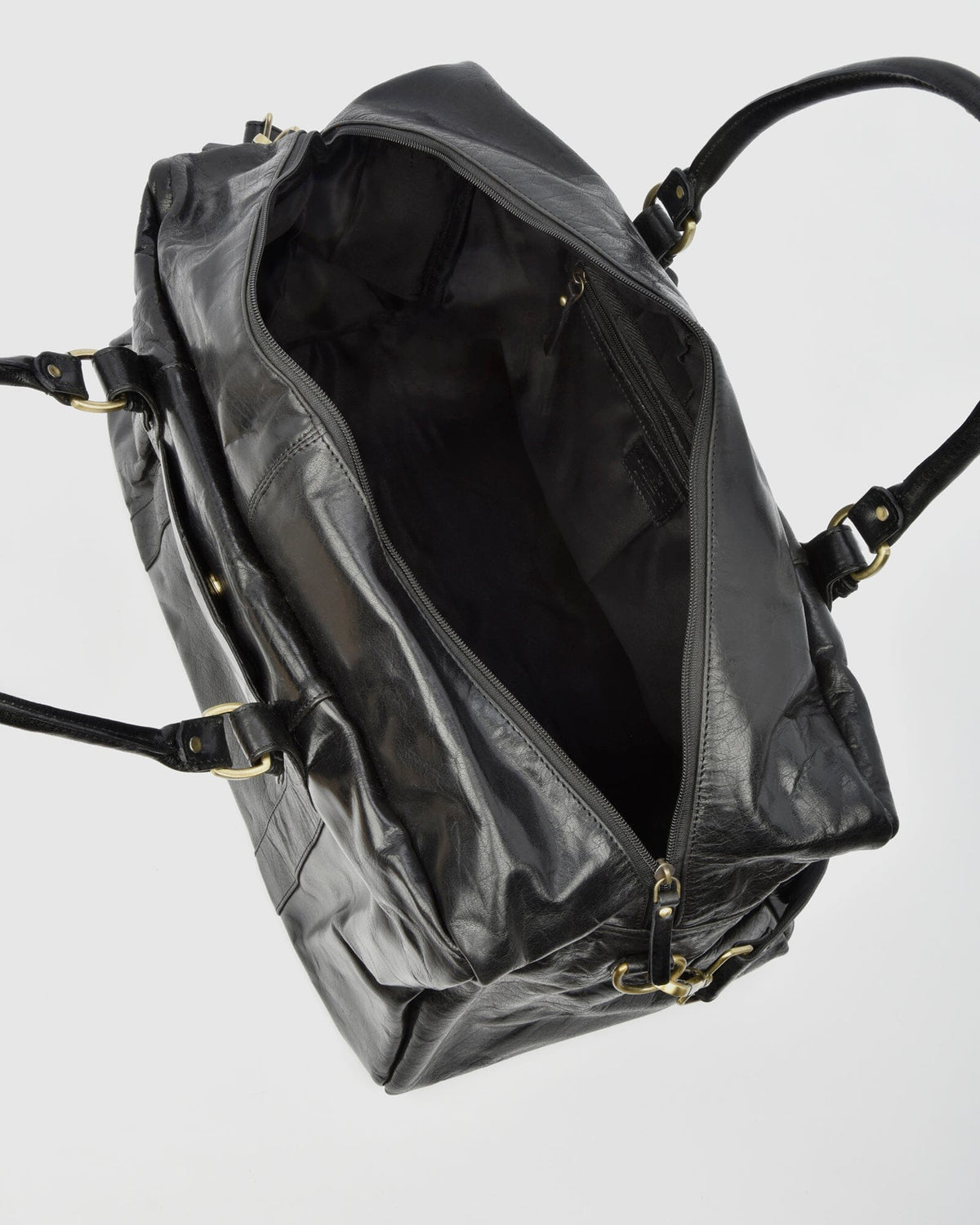 Waratah Structured Leather Large Weekend Duffel - Black