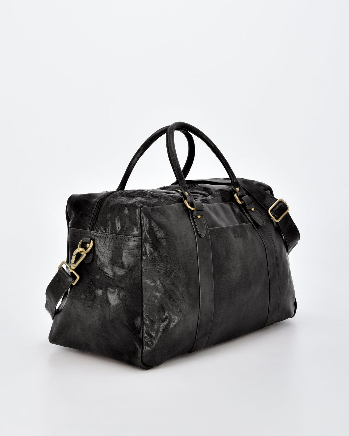 Waratah Structured Leather Large Weekend Duffel - Black