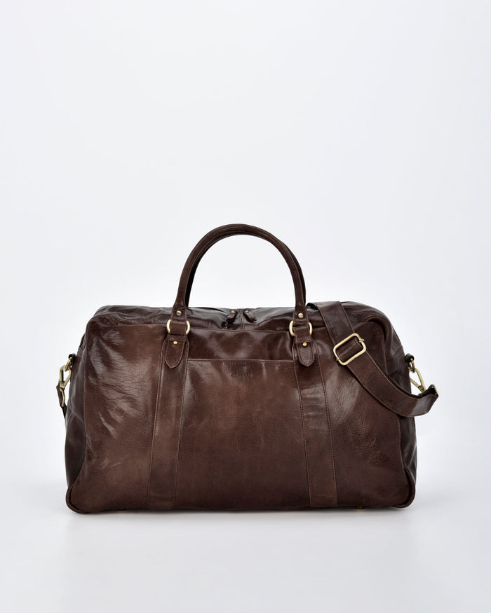 Waratah Structured Leather Large Weekend Duffel - Chocolate