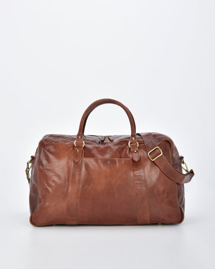 Waratah Structured Leather Large Weekend Duffel Weekender Cobb & Co Cognac 