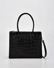 Waverley Croc Leather Dual Section Tote Bag - Black