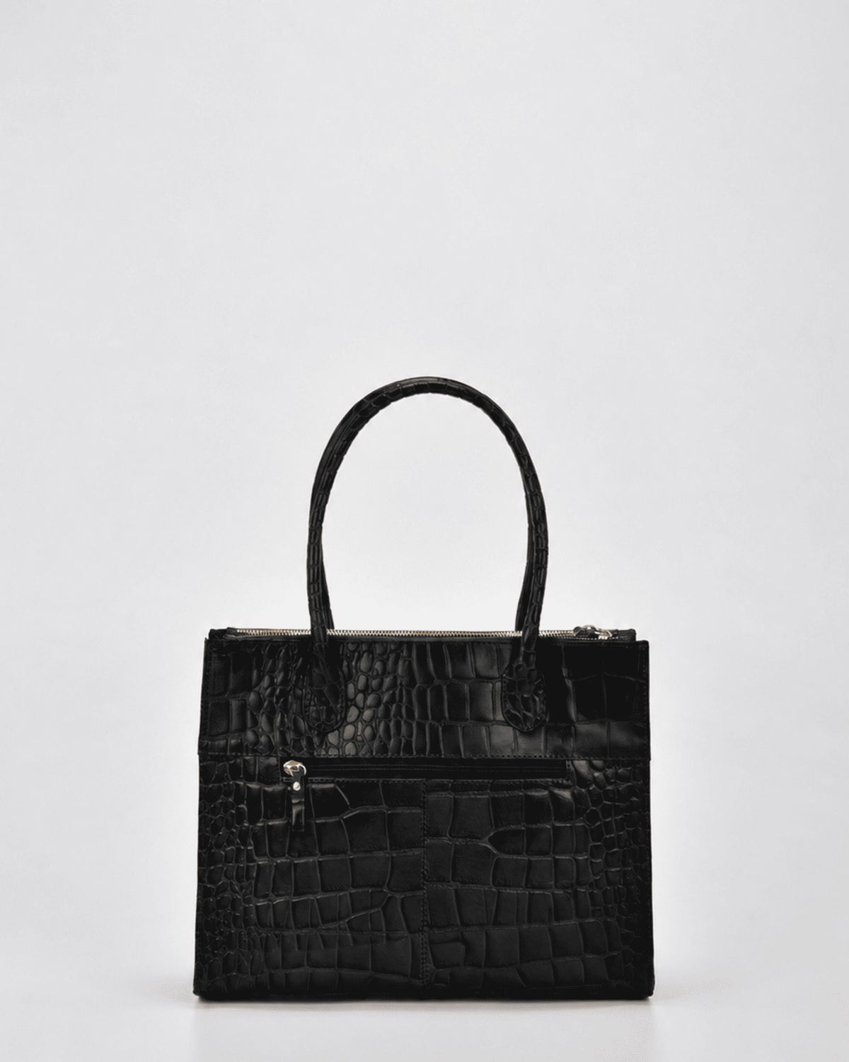 Waverley Croc Leather Dual Section Tote Bag - Black