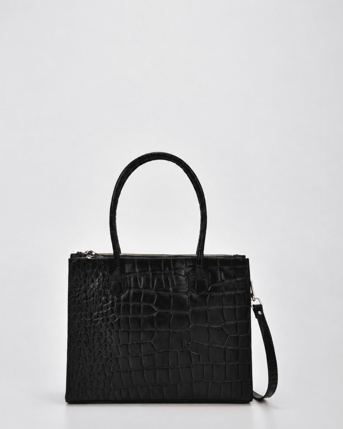 Waverley Croc Leather Dual Section Tote Bag - Black