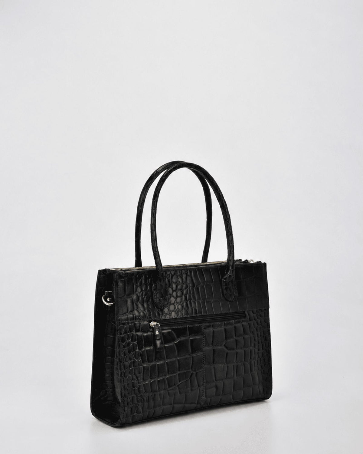 Waverley Croc Leather Dual Section Tote Bag - Black