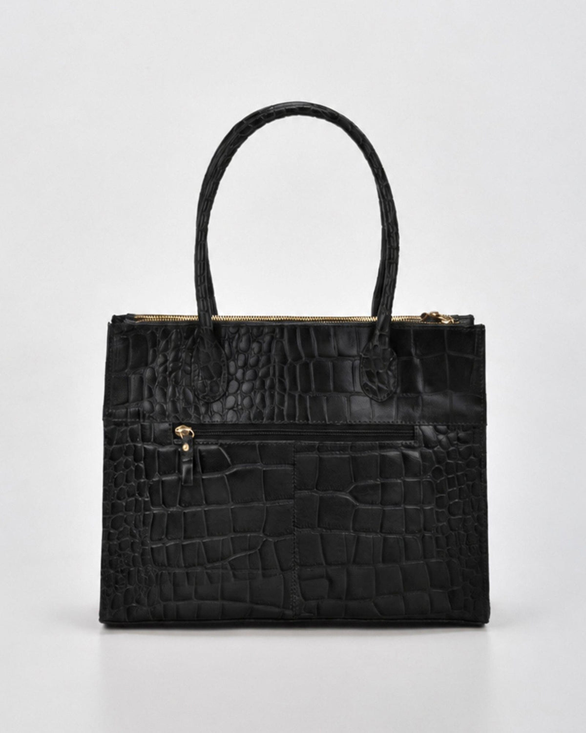 Waverley Croc Leather Dual Section Tote Bag - Black