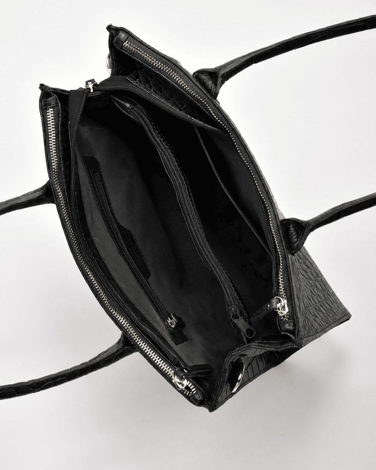 Waverley Croc Leather Dual Section Tote Bag - Black