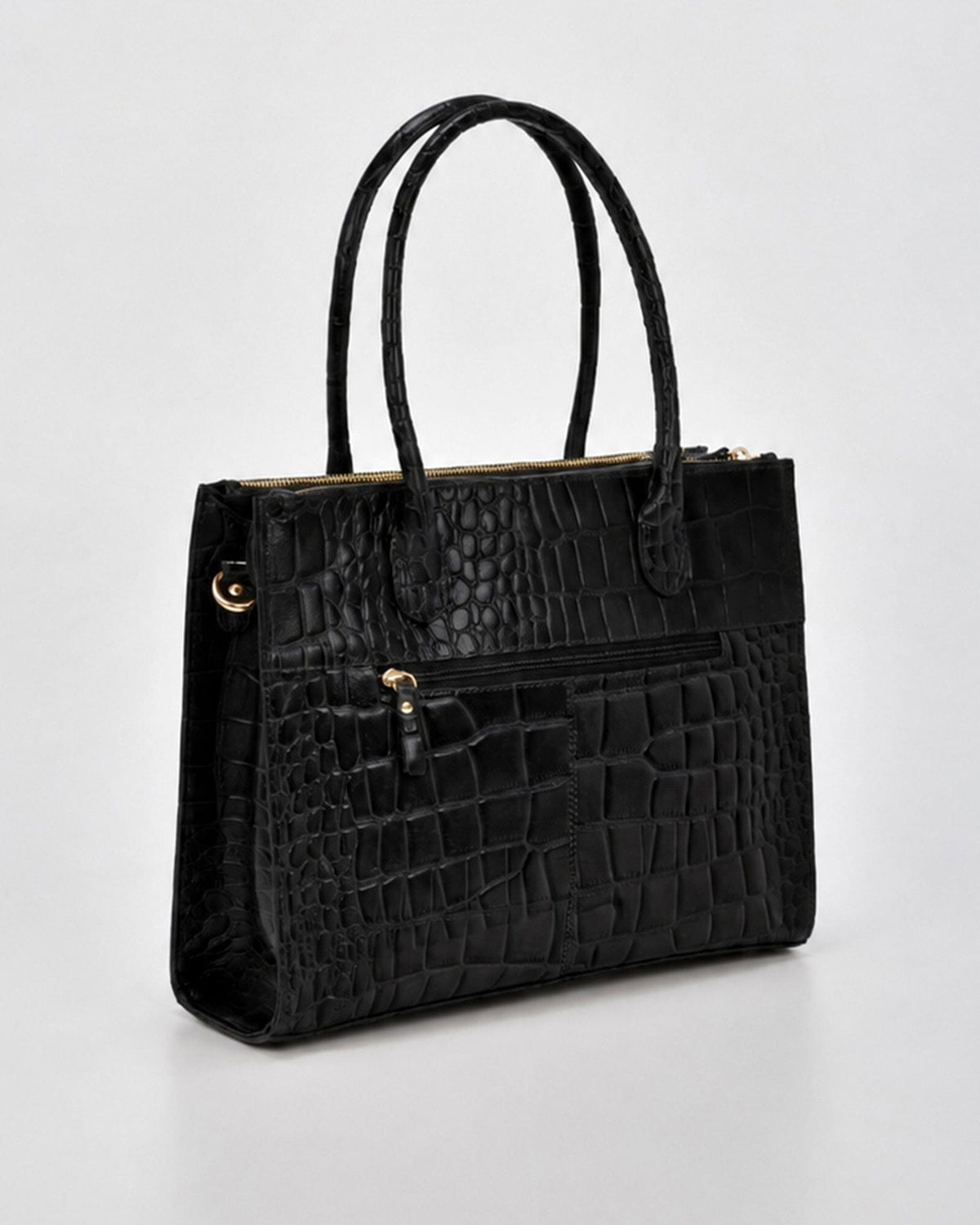 Waverley Croc Leather Dual Section Tote Bag - Black