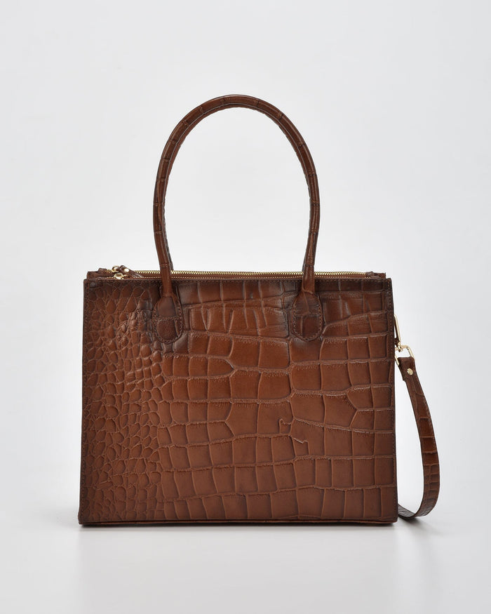 Waverley Croc Leather Dual Section Tote Bag - Tan Tote COBB & CO 