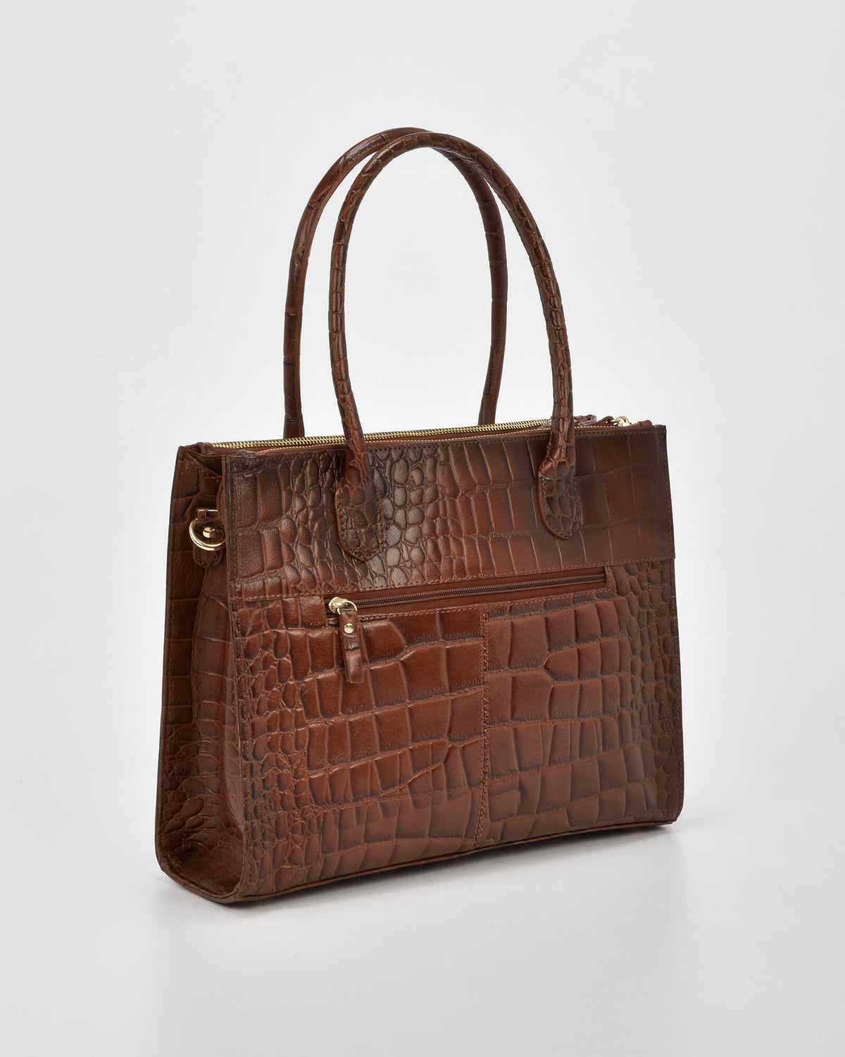 Waverley Croc Leather Dual Section Tote Bag - Tan
