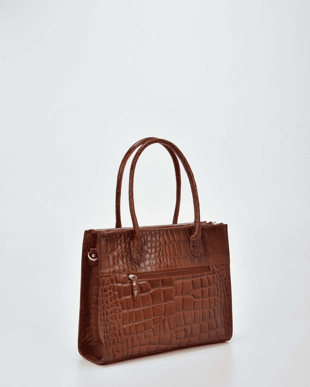 Waverley Croc Leather Dual Section Tote Bag - Tan