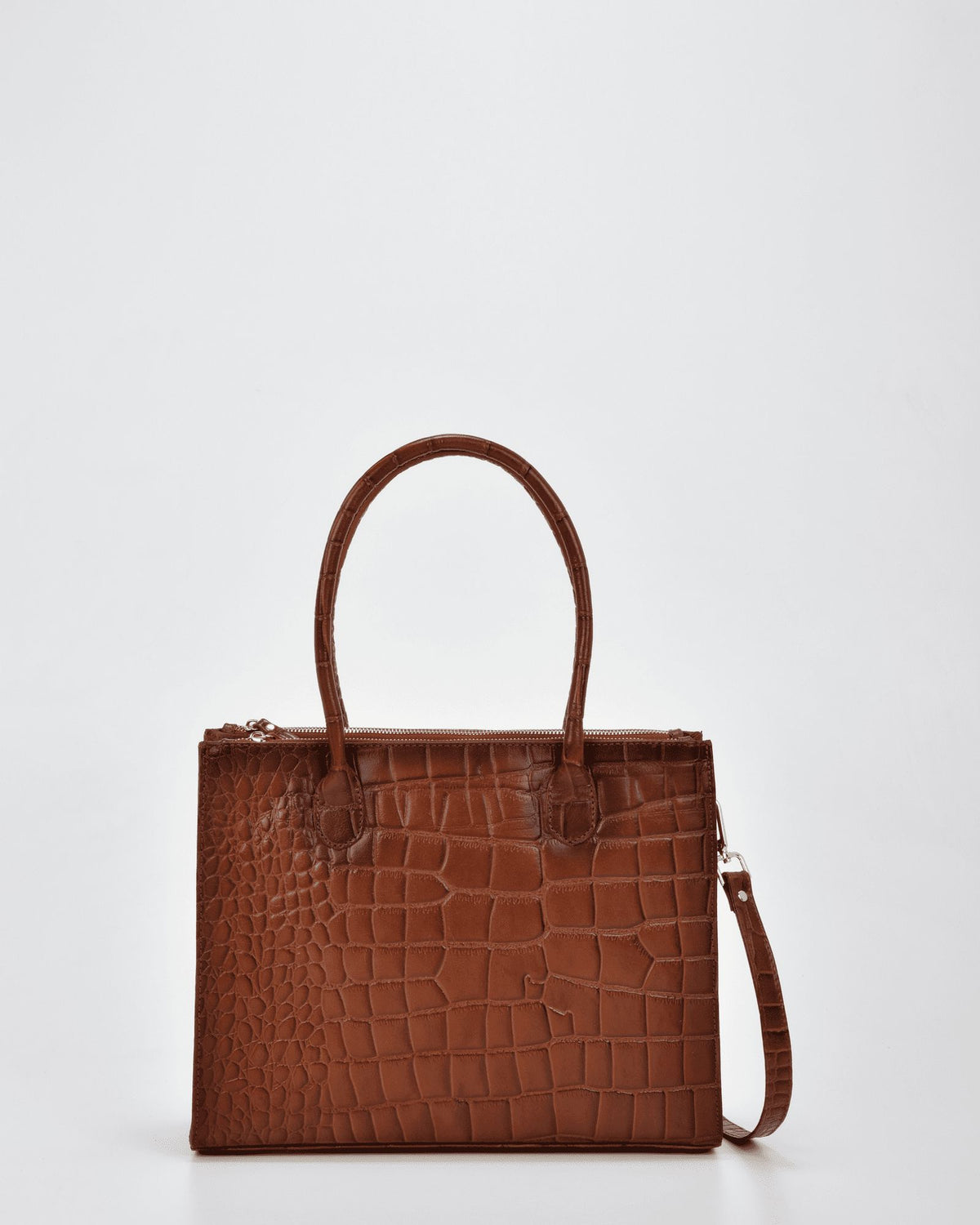Waverley Croc Leather Dual Section Tote Bag - Tan
