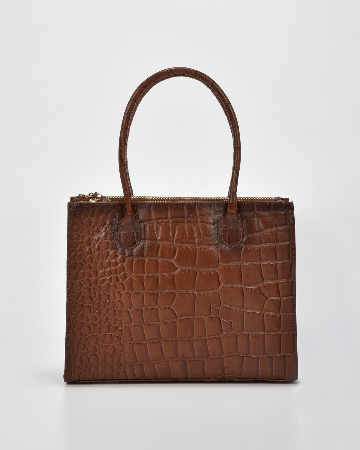 Waverley Croc Leather Dual Section Tote Bag - Tan