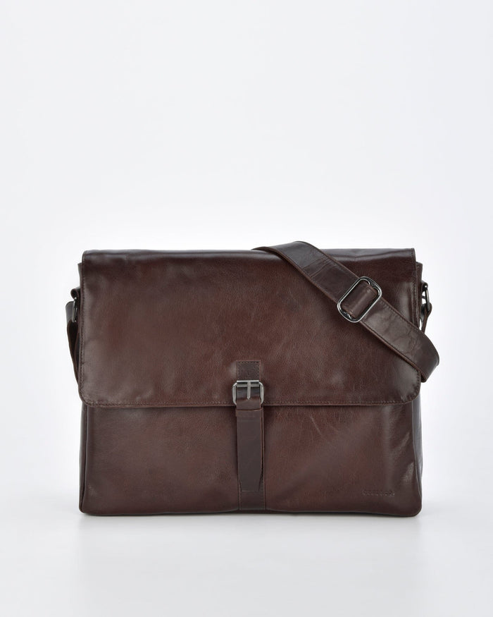 Windsor RFID Leather Business Satchel - Chocolate