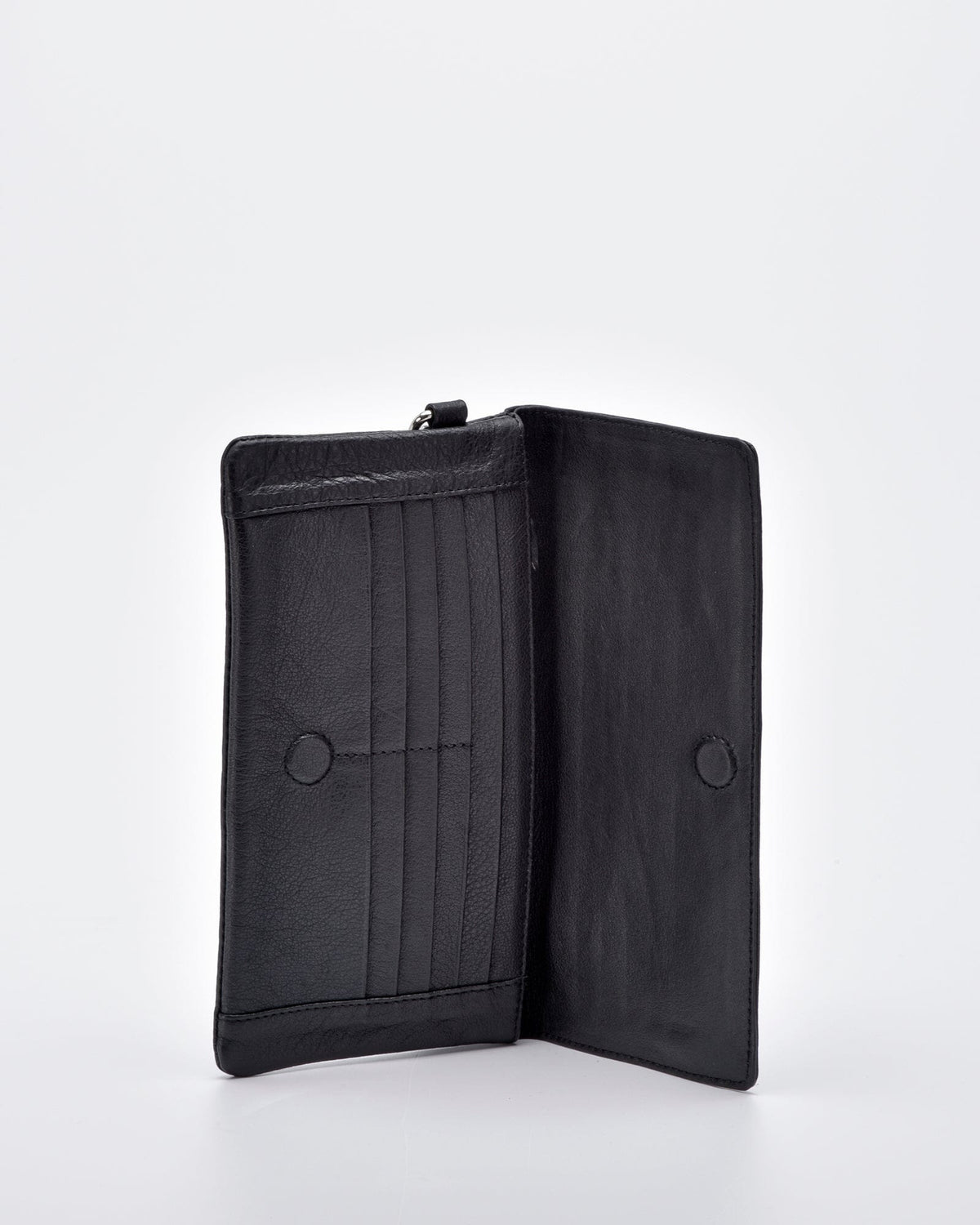 Wodonga Soft Leather Fold Over Wallet With Wristlet - Black