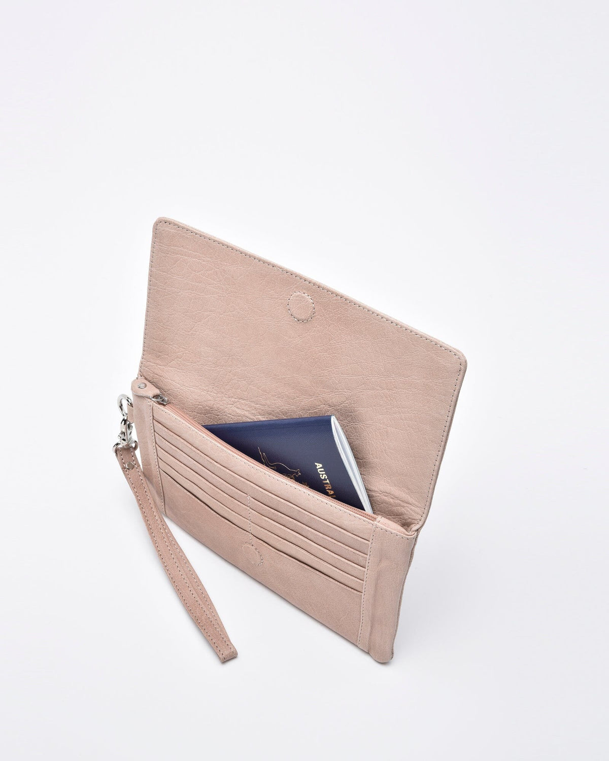 Wodonga Soft Leather Fold Over Wallet With Wristlet - Blush