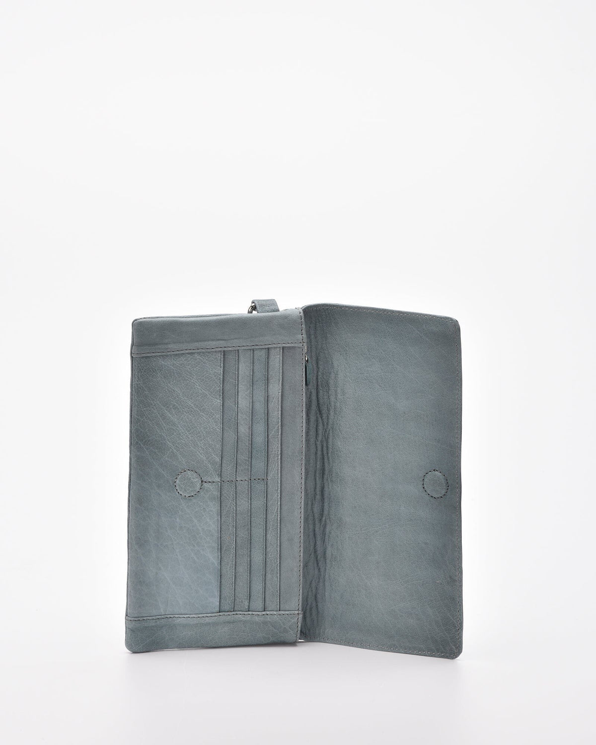 Wodonga Soft Leather Fold Over Wallet With Wristlet - Charcoal