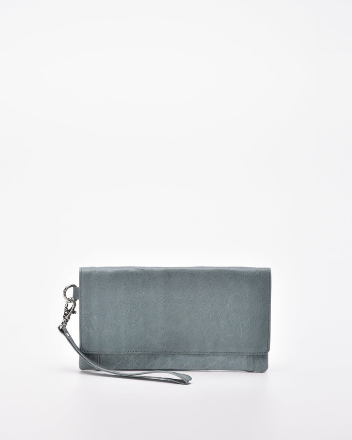 Wodonga Soft Leather Fold Over Wallet With Wristlet - Charcoal