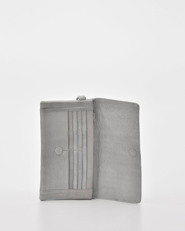 Wodonga Soft Leather Fold Over Wallet With Wristlet - Steel