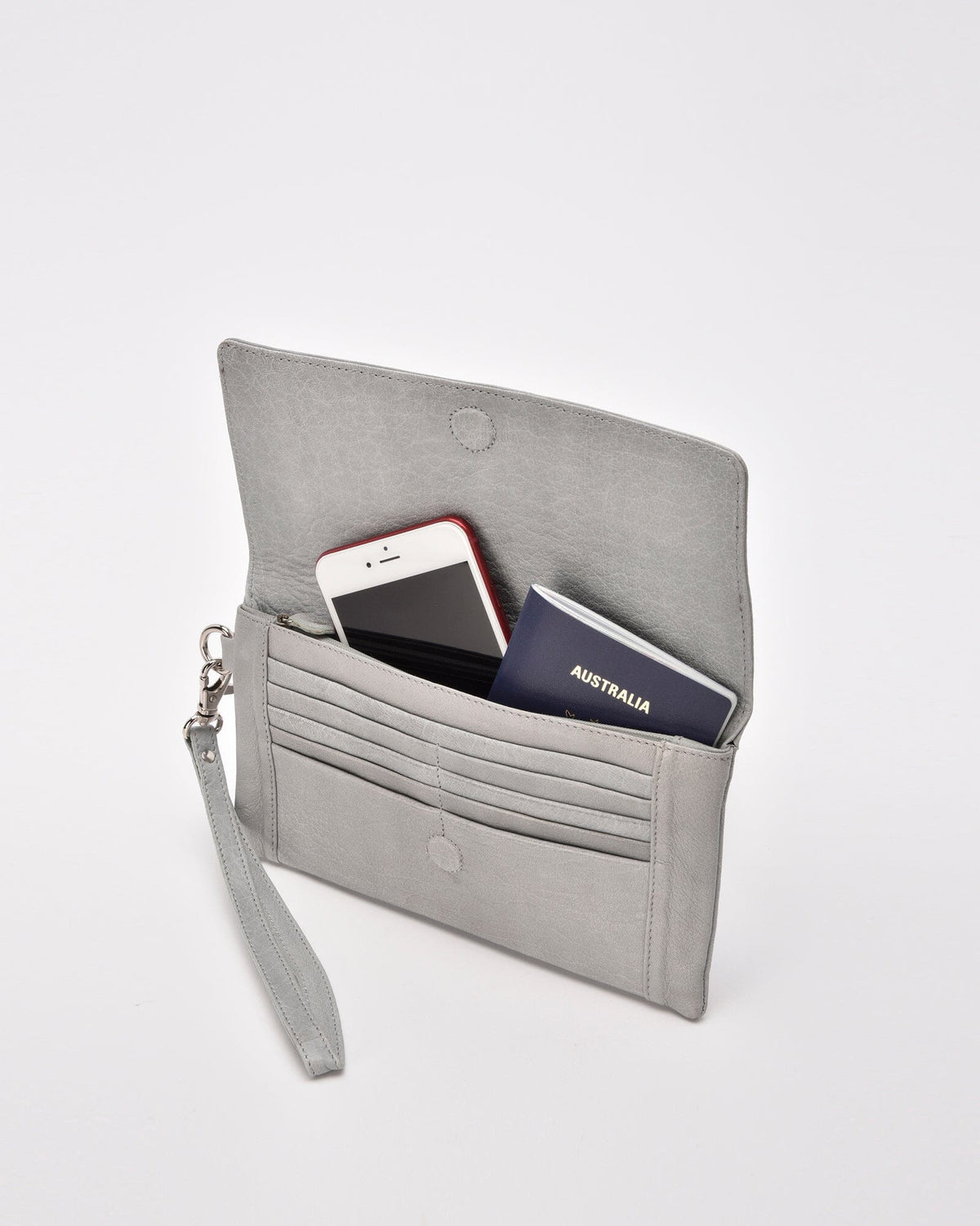 Wodonga Soft Leather Fold Over Wallet With Wristlet - Steel