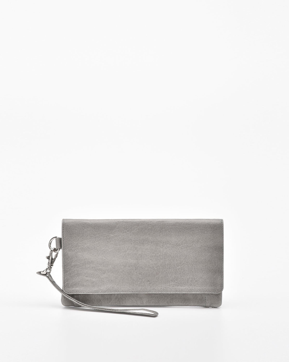 Wodonga Soft Leather Fold Over Wallet With Wristlet - Steel
