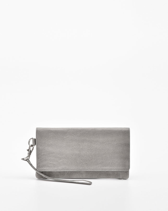 Wodonga Soft Leather Fold Over Wallet With Wristlet - Steel