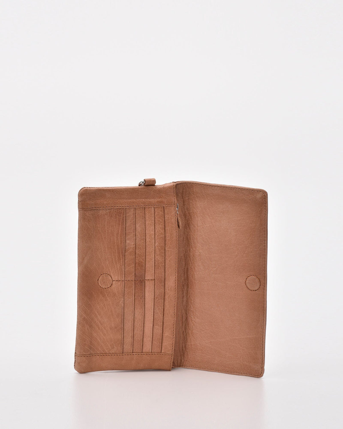Wodonga Soft Leather Fold Over Wallet With Wristlet - Tan